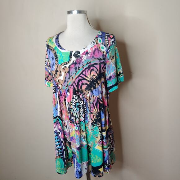 Paisley Grace Top Abstract Floral Stretch Jersey Knit Babydoll - Picture 4 of 10